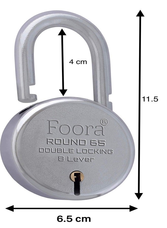 Foora Lock and Key Door Lock for Home, gate, Shutter Round 65mm 5 Key 8 Lever Silver Finish, Pack of 8 Rental Friendly Lock - Image 4